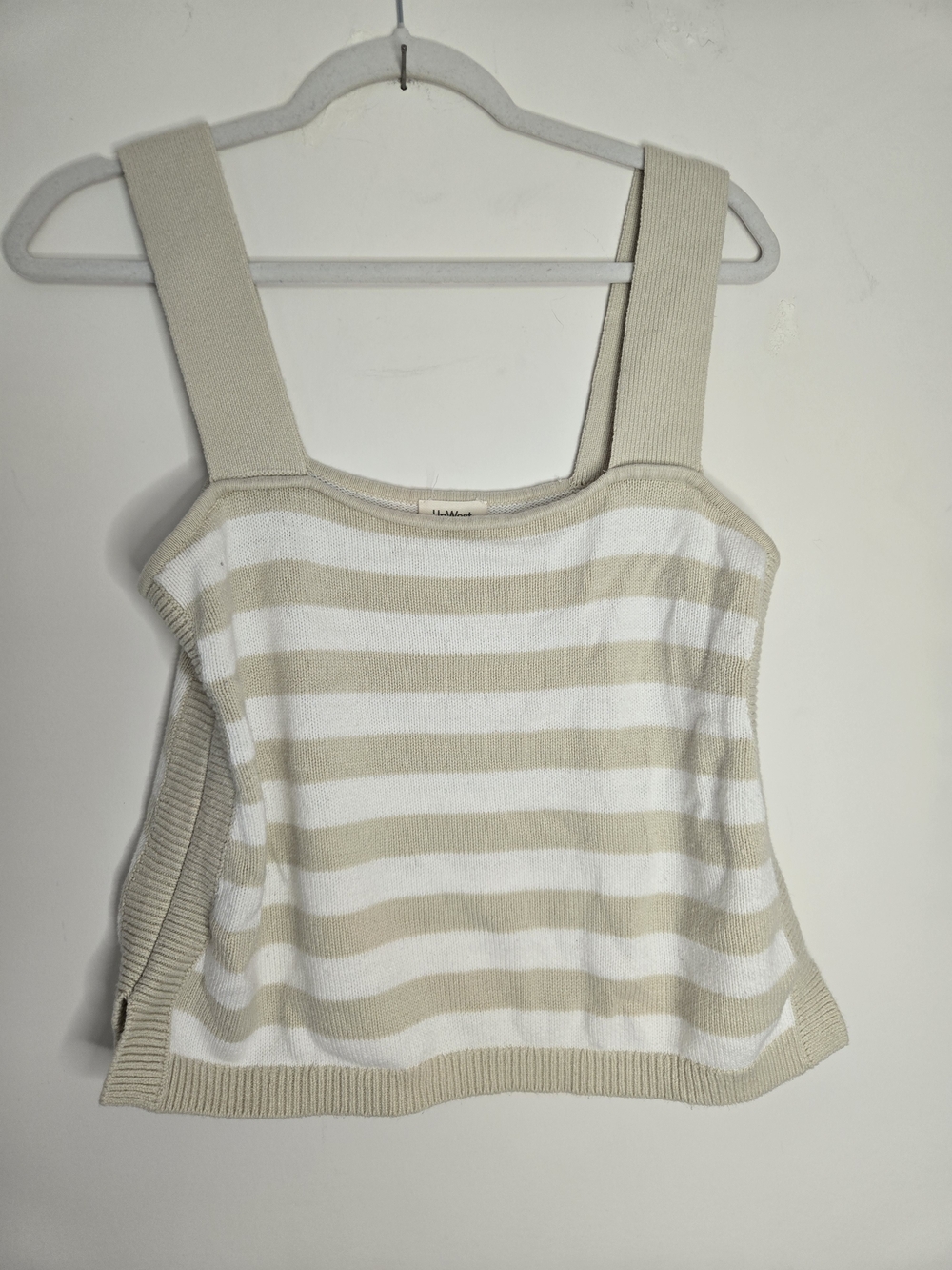 UpWest Striped Knit Tank in Beige and White Normcore Elevated Basic Small